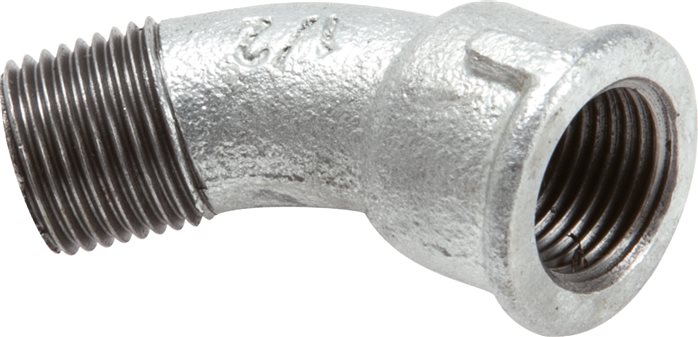 Exemplary representation: 45° bend with female and male thread, galvanised malleable cast iron, type 40/G4-45°