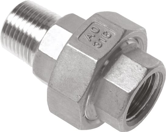 Exemplary representation: Screw connection with female and male thread, flat sealing, 1.4408