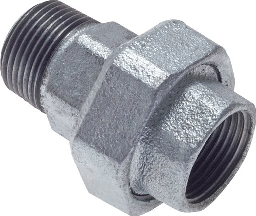 Exemplary representation: Screw connection with female and male thread, flat sealing, galvanised malleable cast iron, type 331/U2