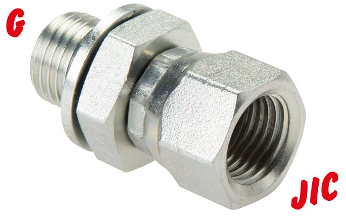Exemplary representation: Screw-in fitting with G-thread / JIC thread (female), galvanised steel