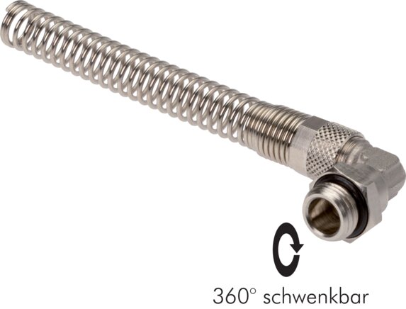 Exemplary representation: CK angular hose swivel joint with kink protection and cylindrical thread, nickel-plated brass
