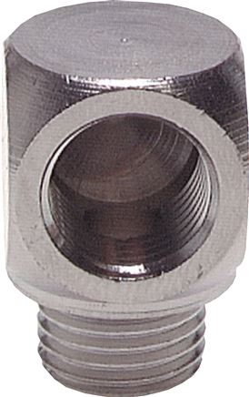 Exemplary representation: 90° screw-in angle with female & male thread, block shape, nickel-plated brass