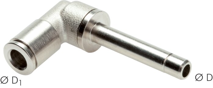 Exemplary representation: Push-in L-fitting with long push-in nipple, nickel-plated brass