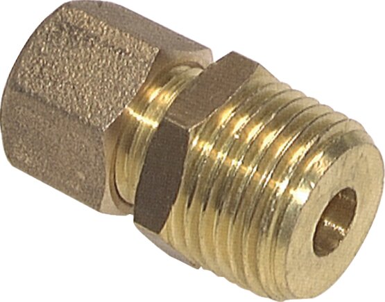 Exemplary representation: Straight screw-in fitting with conical male thread, brass
