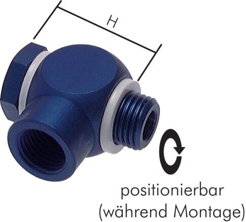Exemplarische Darstellung: Winkel-Schlauchverschraubung mit zylindrischem Innegewinde (Hohlschraube), Aluminium