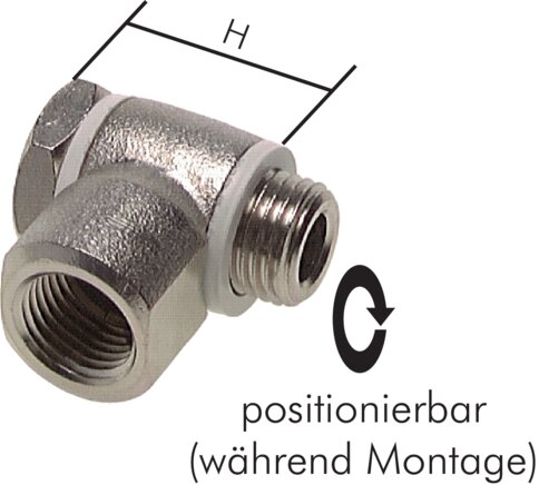 Exemplarische Darstellung: Winkel-Schlauchverschraubung mit zylindrischem Innegewinde (Hohlschraube), Messing vernickelt