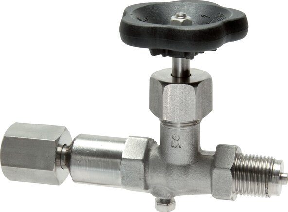 Exemplary representation: Pressure gauge shut-off valve Rotatable sleeve - journal with stem for gauge holder (1.4571)