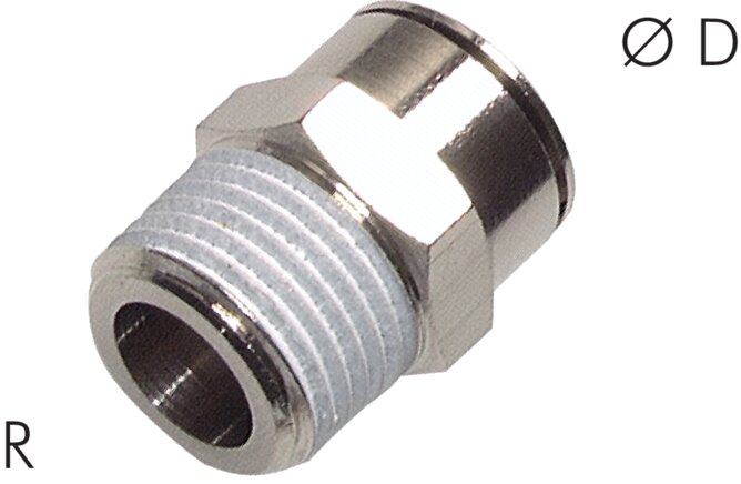 Exemplary representation: Straight screw-in connection with conical thread, series C, nickel-plated brass