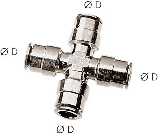 Exemplary representation: Cross connector, nickel-plated brass