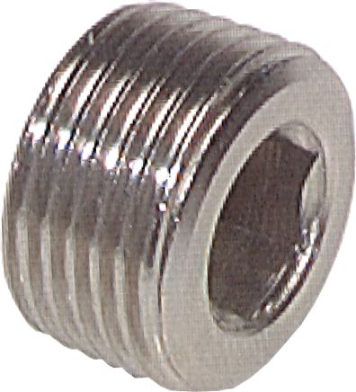 Exemplary representation: Closing plug with hexagon socket without collar, nickel-plated brass