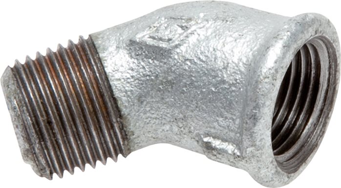 Exemplary representation: 45° screw-in angle with female & male thread, galvanised malleable cast iron, type 121/A4-45°