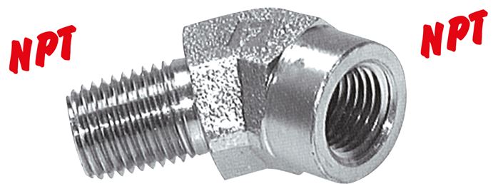 Exemplary representation: 45° screw-in angle with NPT thread (female/male), galvanised steel
