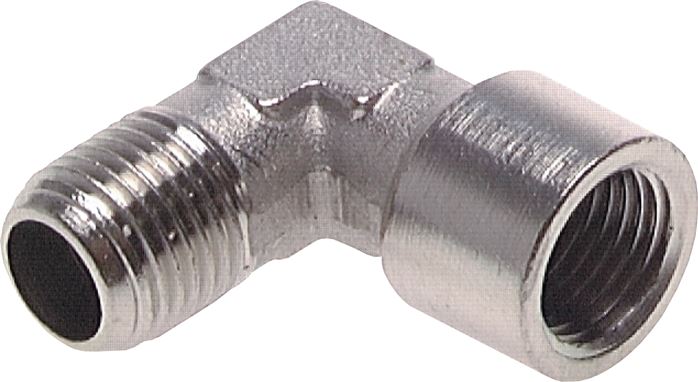 Exemplary representation: 90° screw-in angle with female & male thread (forged), nickel-plated brass