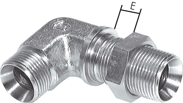 Exemplarische Darstellung: Winkel-Schottnippel mit G-Gewinde (60° Universaldichtkegel, außen)